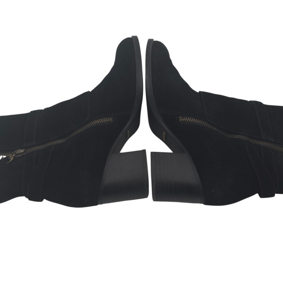 Ralph Lauren RLL Black Suede Block Heel Ankle Boots Gilda 8B Y2K Moto Strap - Picture 11 of 13